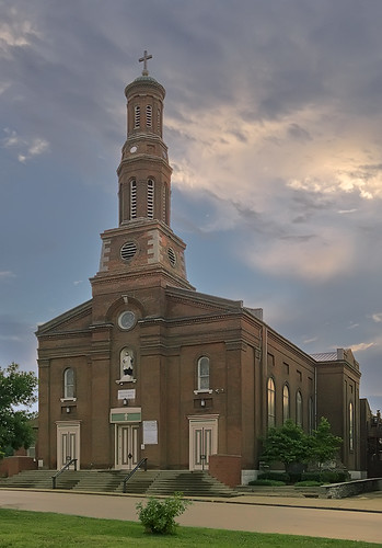 Saint Vincent de Paul Roman Catholic Church, in Saint Louis, Missouri, USA - exterior at sunset