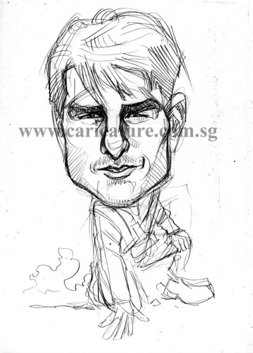 Celebrity caricatures - Tom Cruise pencil sketch watermark