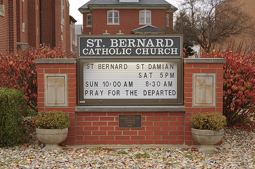 Saint Bernard Roman Catholic Church, in Albers, Illinois, USA - sign