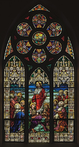 Saint Bernard Roman Catholic Church, in Albers, Illinois, USA - stained glass window of the Ascension