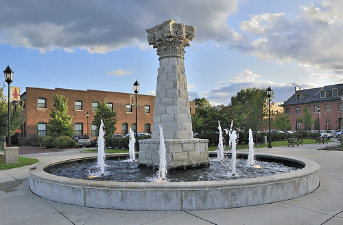 Fountain with Corinthian capitol, in the Lafayette Square neighborhood, Saint Louis, Missouri, USA