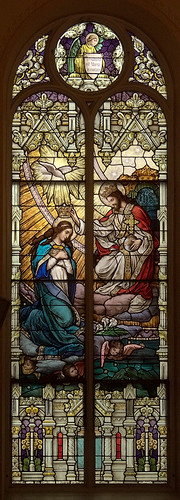 Saint Anthony of Padua Roman Catholic Church, in Saint Louis, Missouri, USA - stained glass window of the Coronation of Mary