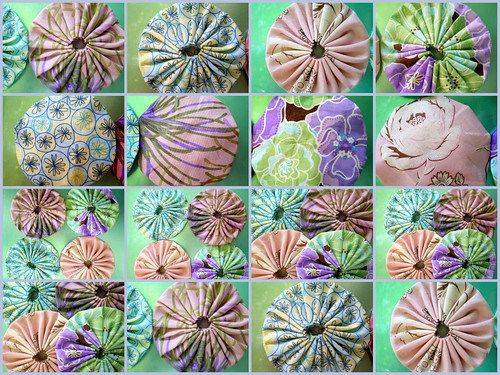 Collage of Cotton Yo-Yo's for Quilting