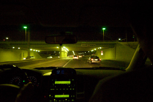 Driving at night on the Faheel Expressway in Kuwait