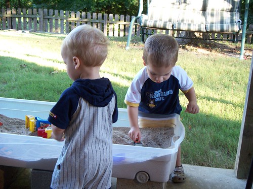 Playing in Grammy's sand table