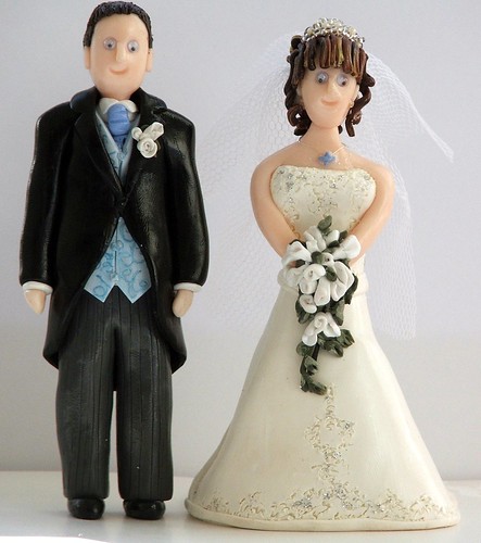 Bride and Groom wedding cake toppers hand made from fimo and copied from