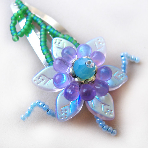 Unique Beaded Flower Hair Clip Made with Czech beads and Swarovski crystals