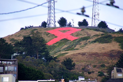 red ribbon on Twin Peaks to commemorate this 30th year of fighting AIDS