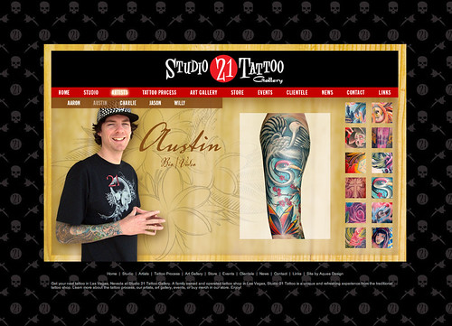 Studio 21 Tattoo Website. Web Site Design for a Tattoo Studio: www.studio21tattoo.com. Portfolio Display of Artist, Video, and Online Store