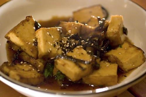 Sautéed tofu, thai basil and wood ears in spicy soy mirin