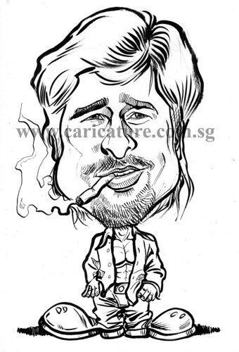 Celebrity caricatures - Brad Pitt ink watermark