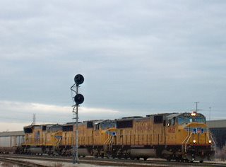 Westbound Union Pacific transfer train. Hodgkins Illinois. January 2007.