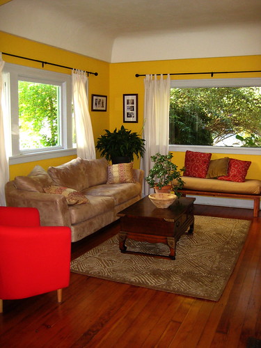 Living room with red chair
