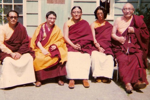 Leading lamas of the Sakya Tradition - Left to Right: Dagchen Rinpoche, Trinley Rinpoche, Sakya Trizin, Vajra Ratna Rinpoche, and Dezhung Rinpoche circa late 1960's or early 1970's, Seattle, Washington, USA by Wonderlane