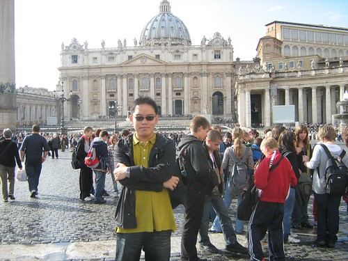 Standing before St. Peter's Basilica at Vatican City