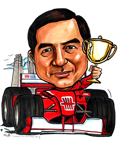 Caricature for UOB Plaza Formula 1 trophy