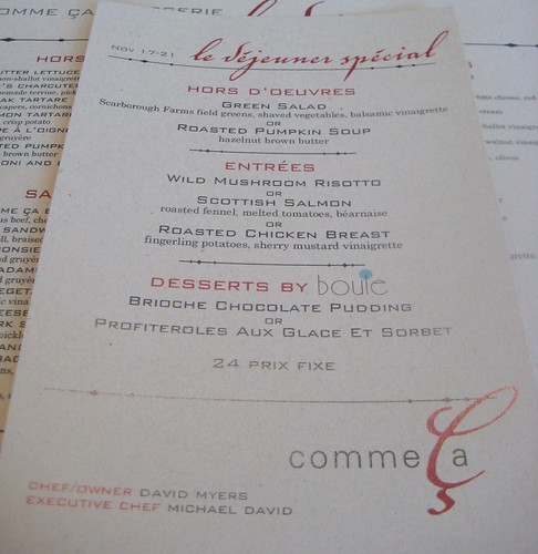 Menu @ Comme Ca by you.