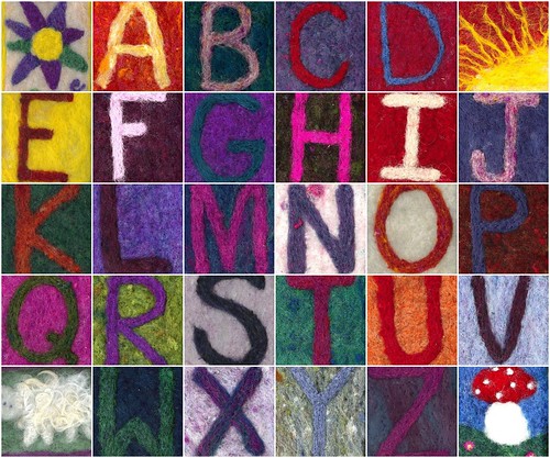 Mosaic of Needlefelted Alphabet ATCs and ACEOs - Tactile Art and Learning for Children