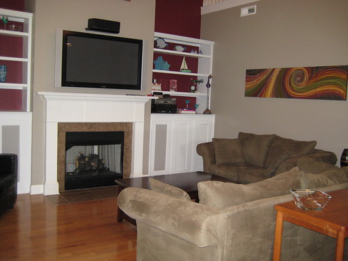 TV above fireplace;