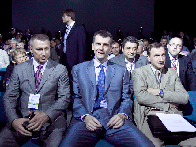 Tycoon MIKHAIL PROKHOROV (front C) takes part in the first congress of the Right Cause party in Moscow