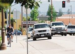Mission Street sidewalk cyclist