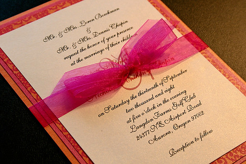 Orange Wedding Invitations Using Pink Ribbon