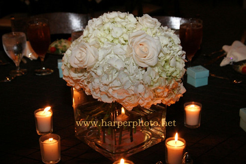 hydrangeas and roses centerpieces. Hydrangea and Rose Centerpiece