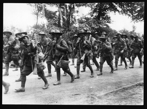 Australian troops marching along a road, France, during World War I by 