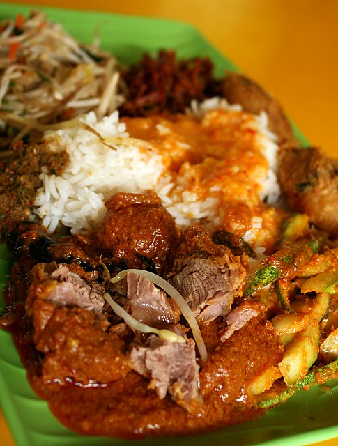 Nasi Padang - rendang, achar, begedil, sambal ikan bilis petai and stirfried beansprouts