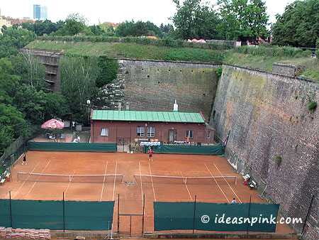 Playing tennis beside the Vysehrad fortress