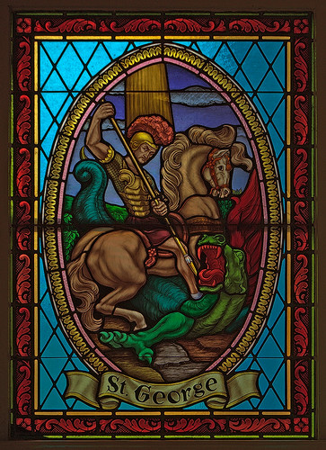 Saint George Roman Catholic Church, in New Baden, Illinois, USA - stained glass window of Saint George