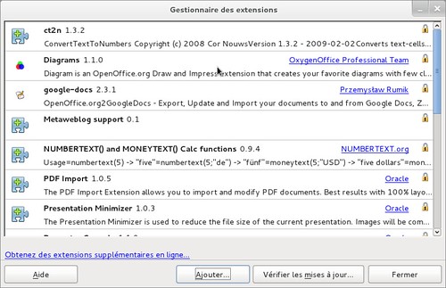 Gestionnaire des extensions - LibreOffice 3.4rc2