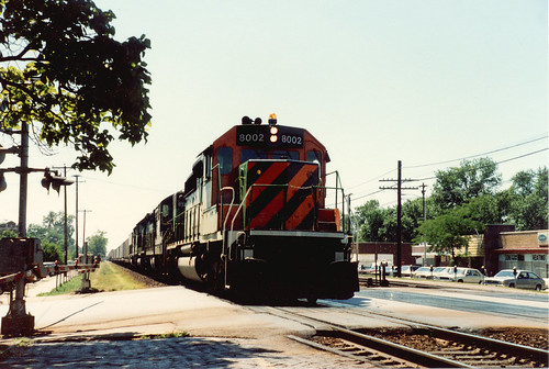 Eastbound Burlington Northern freight train. Berwyn Illinois. July 1985. by Eddie from Chicago