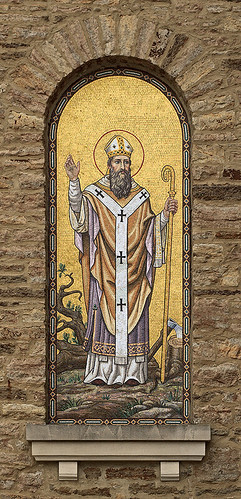 Saint Boniface Roman Catholic Church, in Germantown, Illinois, USA - mosaic of Saint Boniface