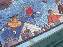 Trolley Stop Mosaic in the space between the C&I Bank Building and Autozone Park