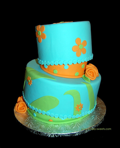 orange, green and blue whimsical cake
