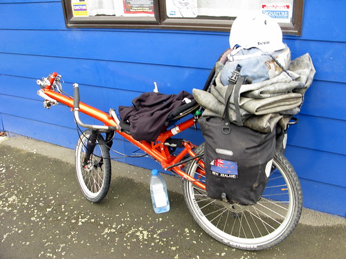 The bike loaded heavy with tubes in Taumarunui, New Zealand