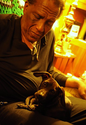 Mack Hollis with his newly adopted dog, Sapphire, Lake City, Seattle, Washington, USA by Wonderlane