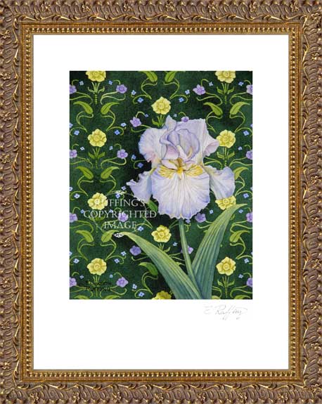 Lavender Iris on Green by Elizabeth Ruffing Framed Print