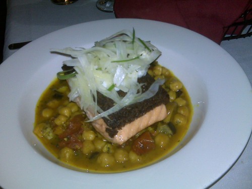 Pumpernickel Crusted Salmon with Chickpea Ragout and Shaved Fennel