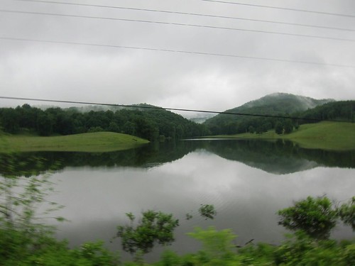 Green hills and lake