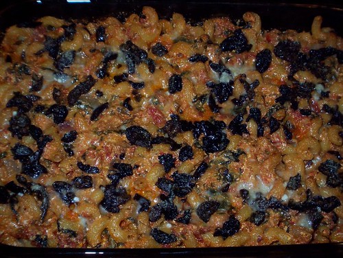 baked pasta with tomatoes olives sausage