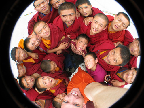 The monks of the Arou Buddhist Temple in Arou, Qinghai Province, China