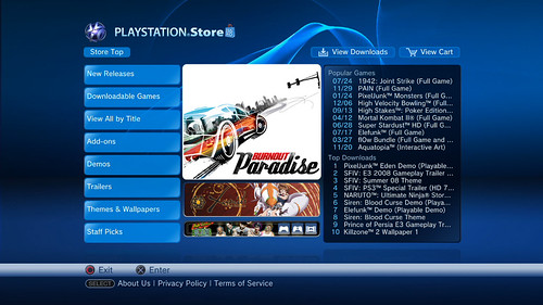 Mock-up of US Playstation Store with Burnout Paradise on it