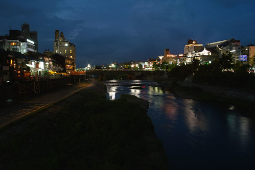 Kamogawa river in twilight