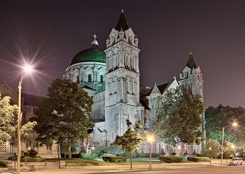Cathedral Basilica of Saint Louis, in Saint Louis, Missouri, USA - exterior at night