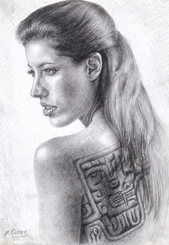 dibujos de los tatuajes. Mujer con tatuajes Chavinoides 