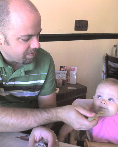 Eating out for Father's Day breakfast - first time in restaurant highchair!
