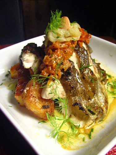 Grilled Rainbow Trout with Romesco-esque Sauce and Fennel and Onion Relish