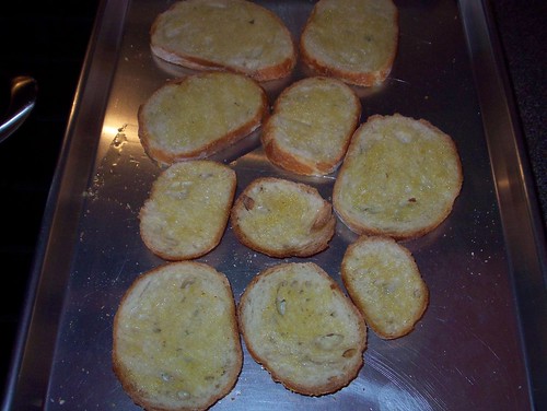 toasting bread for crostini